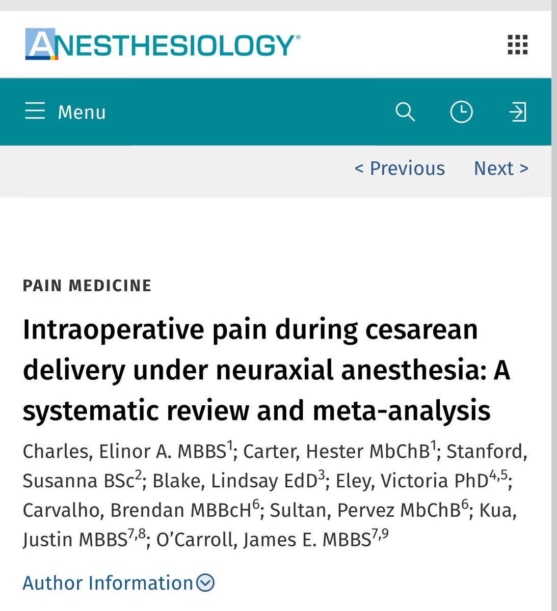 James O'Carroll (@jamesocarroll) on Twitter photo How common is pain during cesarean under neuraxial? Our review, published in <a href="/_Anesthesiology/">Anesthesiology</a> showed it to be v common, overall 17% (95%CI: 13% – 22%. Spinal anesthesia had the lowest pooled incidence of 14% (95%CI: 10% – 20% Epidural top-up highest of 33% (95%CI: 17% - 54% How common is pain during cesarean under neuraxial? Our review, published in <a href="/_Anesthesiology/">Anesthesiology</a> showed it to be v common, overall 17% (95%CI: 13% – 22%. Spinal anesthesia had the lowest pooled incidence of 14% (95%CI: 10% – 20% Epidural top-up highest of 33% (95%CI: 17% - 54%