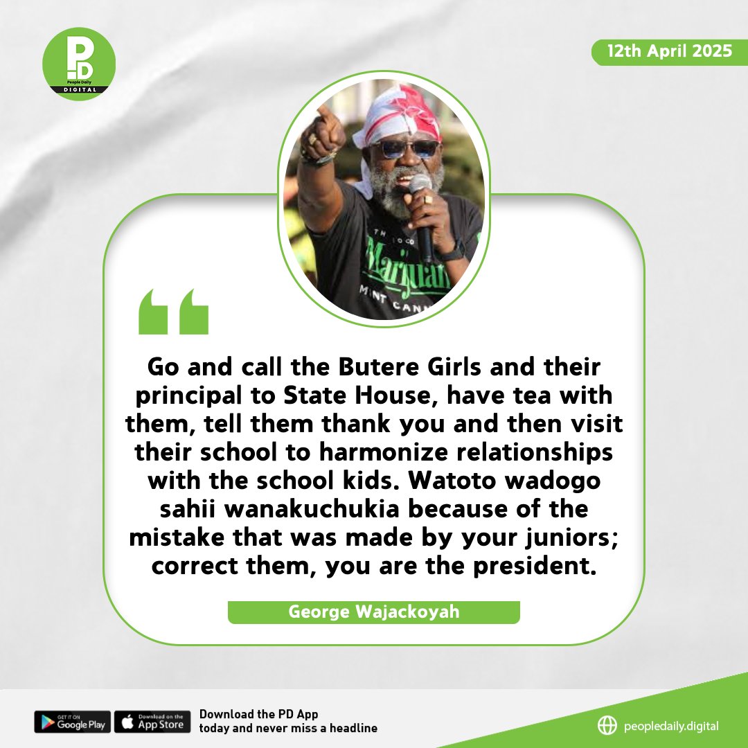 PeopleDailyKe's tweet photo. "Watoto wadogo sahii wanakuchukia because of the mistake that was made by your juniors; correct them, you are the president." - George Wajackoyah

#PDQuotes https://t.co/ZNvfoR3bHs