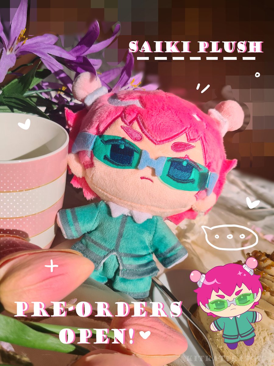 Hi hello! I'm not much active on X anymore but I'm hopping on quickly to announce that pre-orders for my Saiki plushie are finally live!!! All info, price, and details can be found in the listing ♡ adopt your very own saiki!! 
kitkatdrawws.bigcartel.com

#saiki #saikik #tdlosk