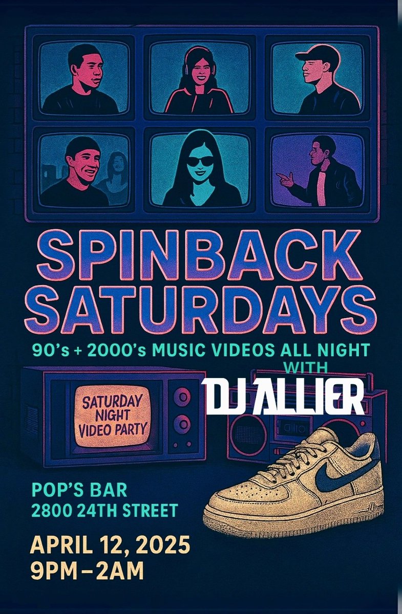 Come check me out tonight at Pop's Bar 2800 24th St, San Francisco. All 90's and 2000's videos all night