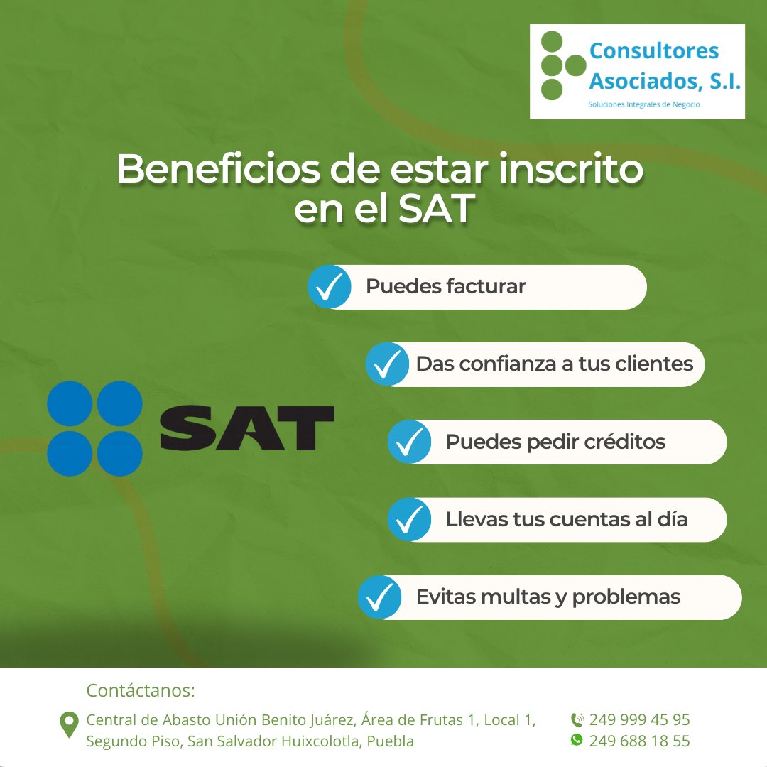 Consultores_ASI's tweet photo. ¿No sabes por dónde empezar? ¡Nosotros te ayudamos!
 📲 Manda mensaje y te inscribimos al SAT sin complicaciones.
📍San Salvador Huixcolotla, Puebla.
📲249 999 45 95
#InscripciónSAT #FormalizaTuNegocio #TrámitesFiscales #ApoyoAlProductor https://t.co/vowY5DV48O