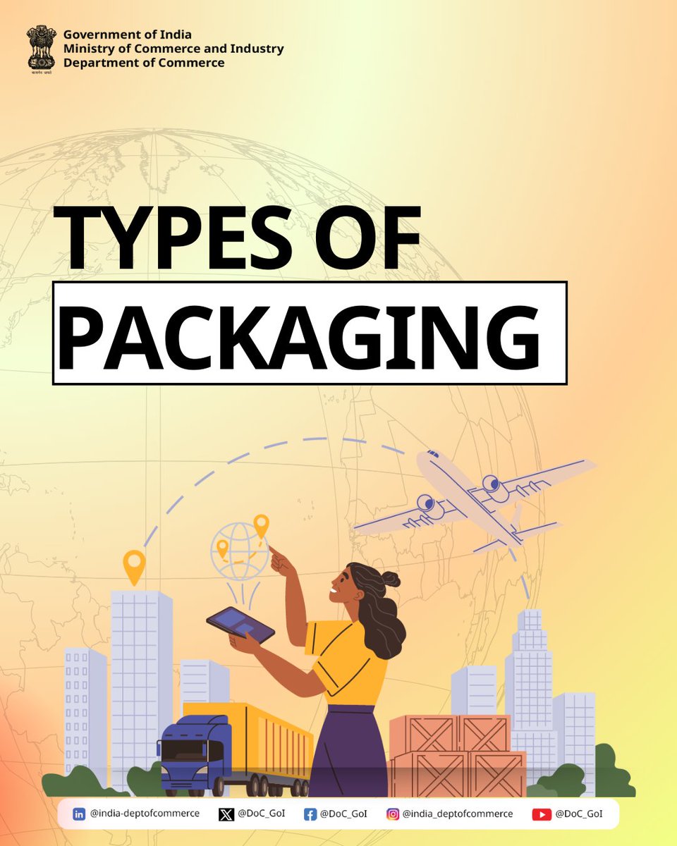 DoC_GoI's tweet photo. Explore the various types of packaging used in exports from crates and cardboard to plastic boxes. Each type serves a unique purpose in ensuring product safety, quality, and efficiency in transit.
Read in-depth here: https://t.co/H05OVcByfc
#TypesOfPackaging #ExportLogistics #DoC_GoI