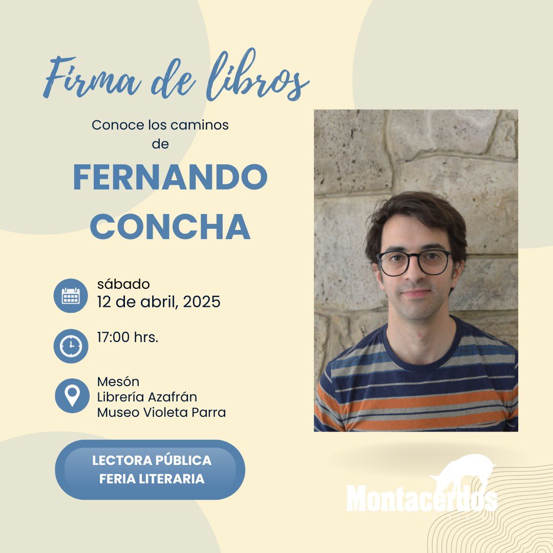 montacerdos's tweet photo. HOY
Fernando Concha firma su libro “Conoce los caminos” desde las 17:00 hrs. en #LectoraPública, feria literaria. https://t.co/DE1wSUOtxB
