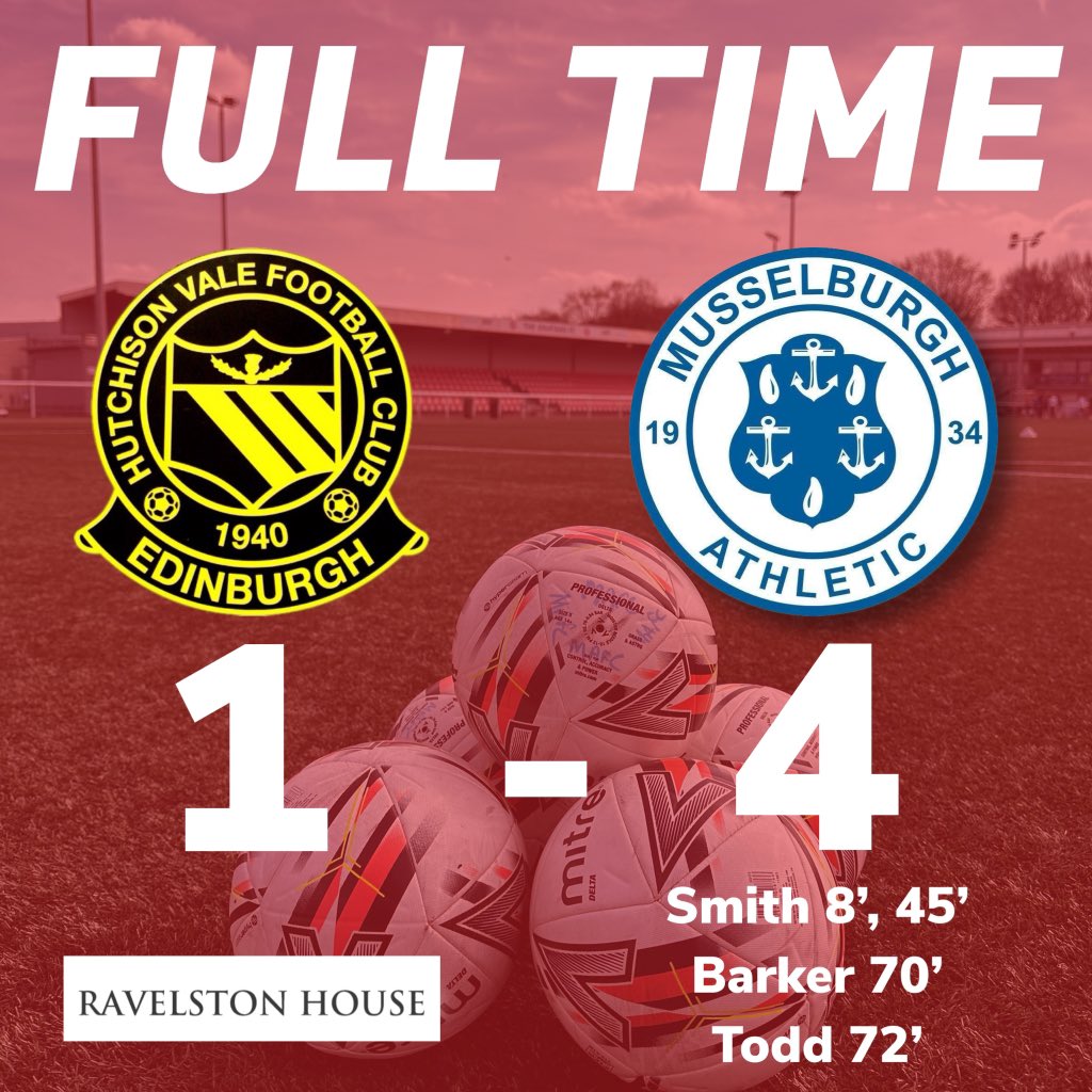 FULL TIME

Hutchison Vale 1 - 4 Musselburgh Athletic

A fantastic result in the capital to kick start a big week.

#MonTheBurgh 💙