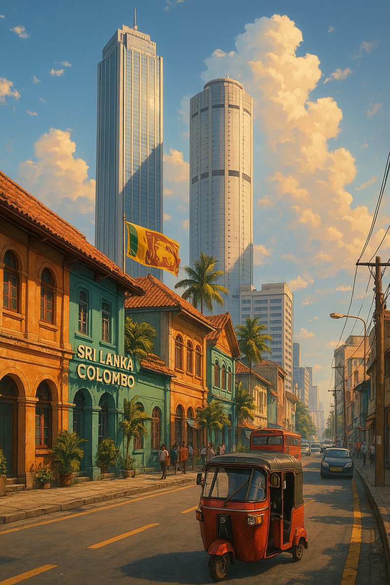 ChehanSiva's tweet photo. Golden hour in Colombo — where tuk tuks buzz, history meets high-rise, and the rhythm of Sri Lanka never slows down.

#ColomboCity #SriLankaVibes #IslandLife #TukTukTales #CityscapeGoals #TravelSriLanka #CeylonCharm #SoraAI #WallpapersReady #UrbanIslandStyle https://t.co/xa1FqWrWrT