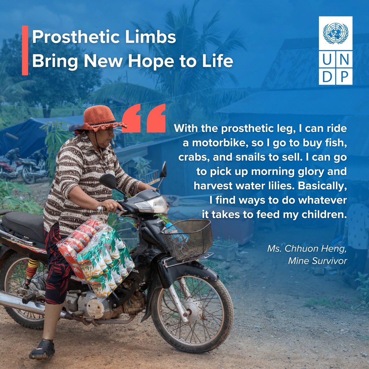 UNDP Cambodia (@undpcambodia) on Twitter photo <a href="/UNDPCambodia/">UNDP Cambodia</a> & its partners 🇦🇺🇳🇿🇰🇷 are supporting mine survivors like Ms. Heng in rebuilding their lives. After stepping on a landmine, Heng regained mobility and independence through prosthetics, physiotherapy, & livelihood support.
👉 Read her story: go.undp.org/3a6 <a href="/UNDPCambodia/">UNDP Cambodia</a> & its partners 🇦🇺🇳🇿🇰🇷 are supporting mine survivors like Ms. Heng in rebuilding their lives. After stepping on a landmine, Heng regained mobility and independence through prosthetics, physiotherapy, & livelihood support.
👉 Read her story: go.undp.org/3a6