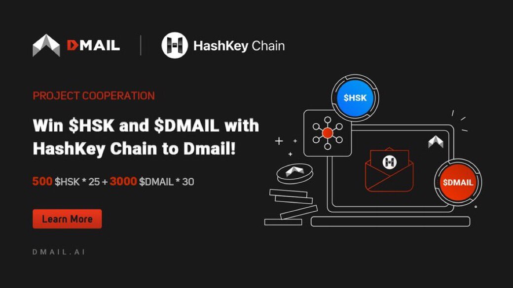 king_wire95757's tweet photo. Alert: Multi-Chain Deployment Tour – HashKey Chain x Dmail!

Win share
$HSK for 25 lucky winners
$DMAIL for 30 winners

👉 https://t.co/ewps7orEfX…
Get started and enjoy using Dmail on HashKey Chain!

#Dmail #HashKeyChain #Web3 #CryptoGiveaway #Airdrop #BlockchainInnovation https://t.co/Ke7eo0evN4