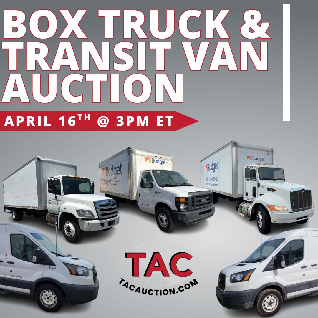 tac_auction's tweet photo. Live Virtual Budget Box Truck &amp; Transit Van Auction: Wednesday, April 16th @ 3PM ET

https://t.co/ofZt7IKsdh

#tacauction #onlineauction #budgettrucks #transitvans #boxtrucks #registertobid https://t.co/N702CpEbBW