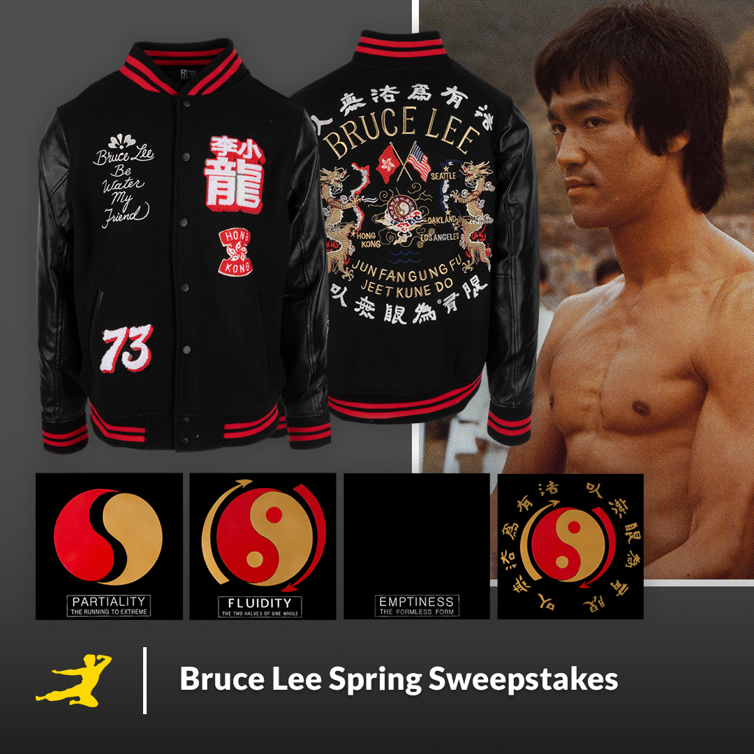 🐲 Celebrate Bruce Lee’s legacy and philosophy.   Enter now for your chance to win this Melton Jacket from Roots of Fight and a hand-crafted Stages of Cultivation Plaques Set 👉🏽 shop.brucelee.com/page/Sweepstak…