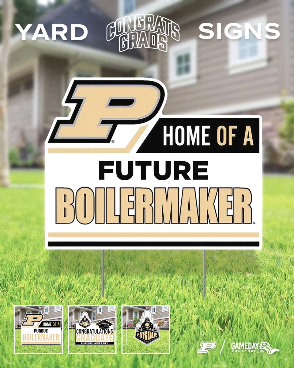 gameday_purdue's tweet photo. Welcome to the Boilermaker family! 🎉 Show off your pride with all new Purdue yard signs. Perfect for incoming students and proud grads. 🎓

#GamedaySpirit  | #BoilerUp https://t.co/gnj4RzV5Qy