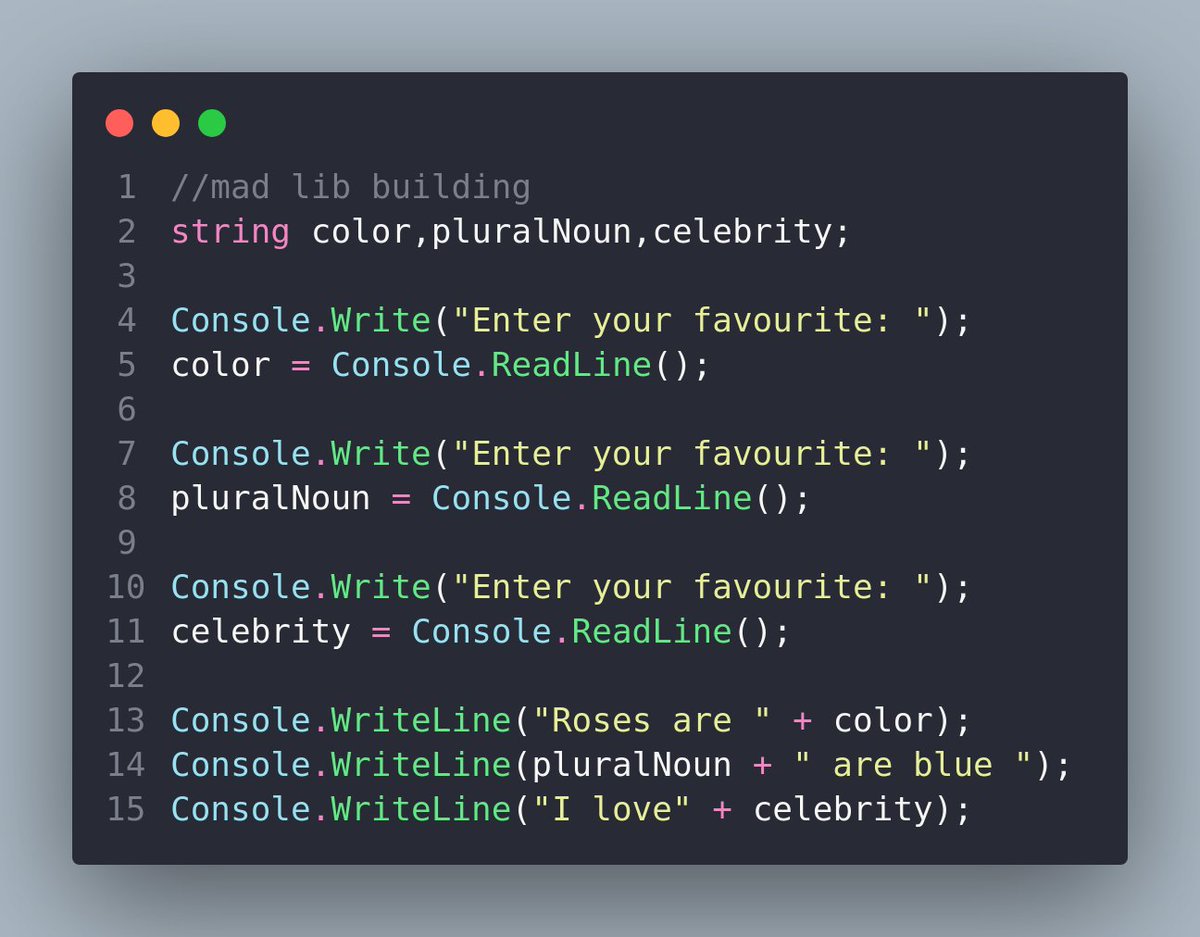 DevBehruz's tweet image. C# Mini Project: Mad Lib Generator 🚀