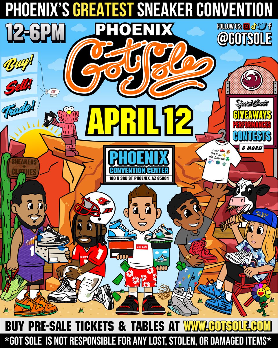 PHOENIX GOT SOLE IS TODAY 🚨🌵
Get tickets now at gotsole.com/phx or at the door from 12-6pm at the Phoenix Convention Center 🎟️