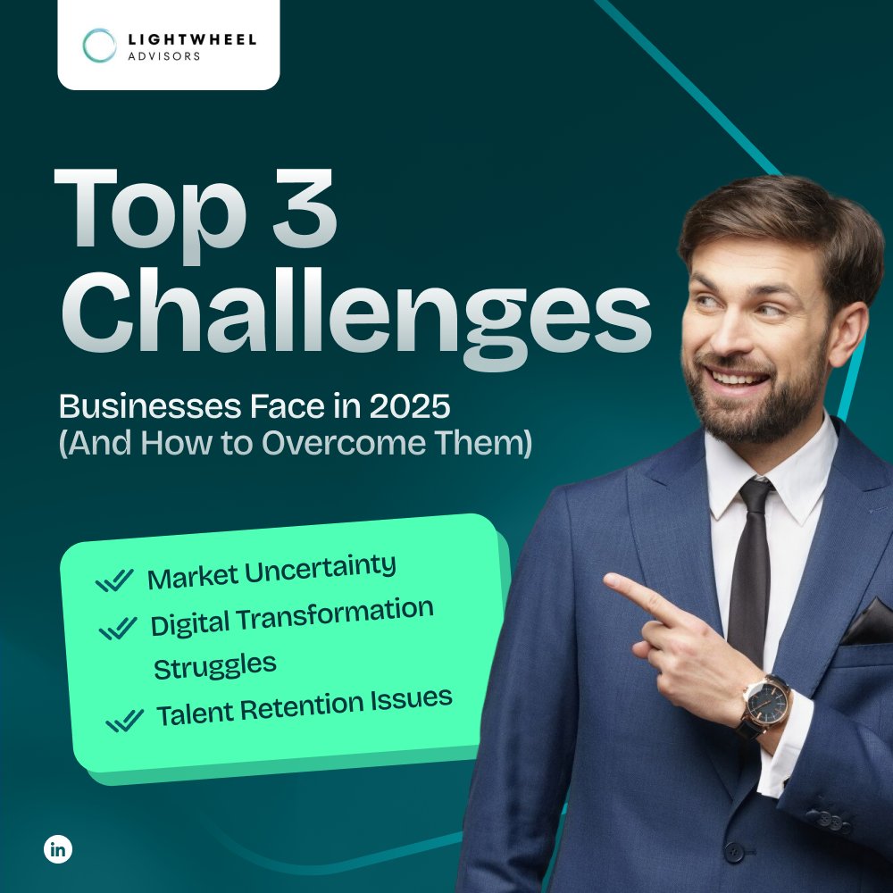 ESGLightwheel's tweet photo. In 2025, businesses must adapt to thrive. From economic shifts to AI and talent retention, strategic planning is crucial. At Lightwheel Advisors, we help businesses future-proof their strategies.   

What challenge is your business facing? Let’s discuss! https://t.co/M20eXFzIPZ
