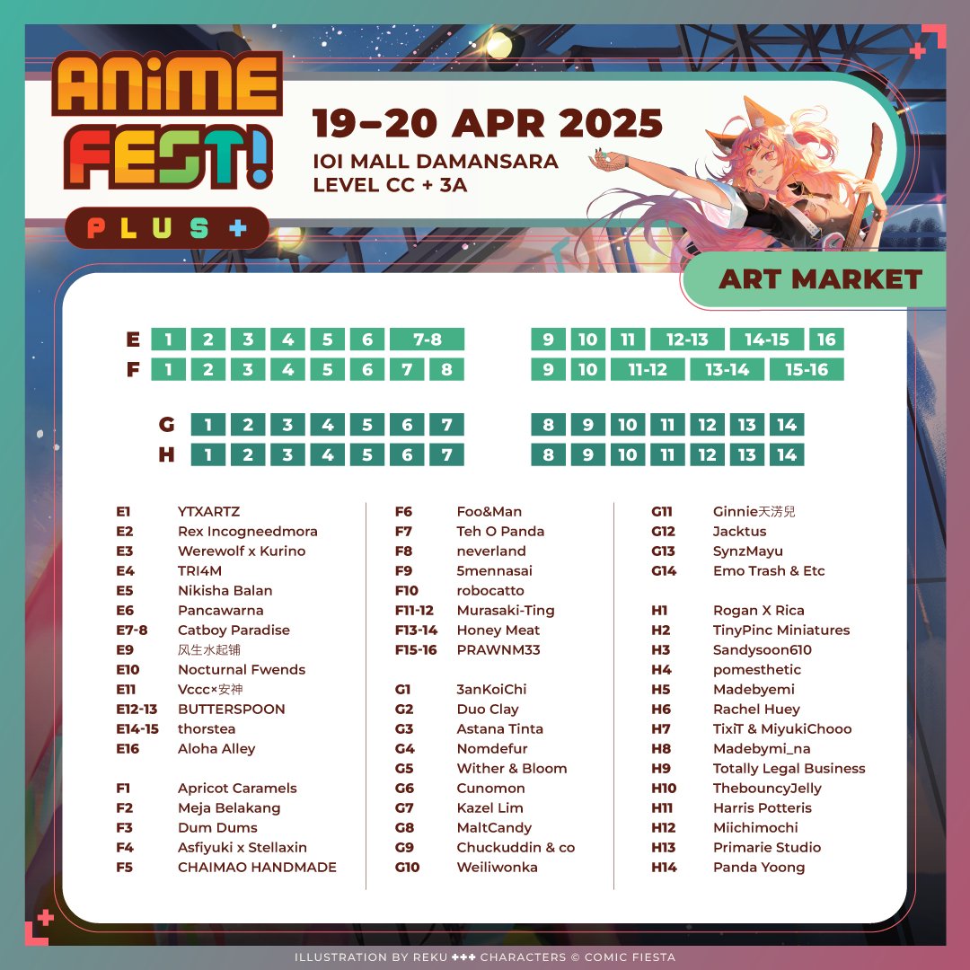 comicfiesta's tweet photo. Anime Fest Plus will be hosting these amazing artists and cosplayers this 19th &amp; 20th April at IOI Damansara!
Visit your favorite artists at level CC and cosplayers at level 3A for awesome merch and more! https://t.co/0etMPQvaj0