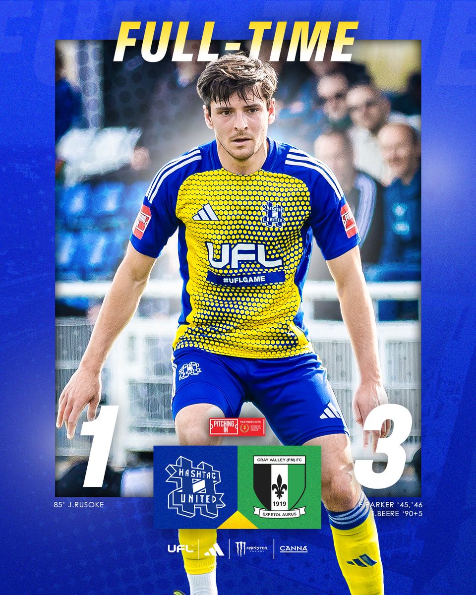 Hashtag United (@hashtagutd) on Twitter photo FULL-TIME | <a href="/IsthmianLeague/">The Pitching In Isthmian League</a> 🏆
#️⃣ 1-3 <a href="/CrayValleyPM/">Cray Valley (PM) FC</a>
It ends in defeat here after a valiant effort, but the Millers just too strong in the end, with the third goal as the boys were pushing for the leveller. On to a double weekend away to <a href="/hastingsufc/">Hastings United FC</a> Saturday then FULL-TIME | <a href="/IsthmianLeague/">The Pitching In Isthmian League</a> 🏆
#️⃣ 1-3 <a href="/CrayValleyPM/">Cray Valley (PM) FC</a>
It ends in defeat here after a valiant effort, but the Millers just too strong in the end, with the third goal as the boys were pushing for the leveller. On to a double weekend away to <a href="/hastingsufc/">Hastings United FC</a> Saturday then