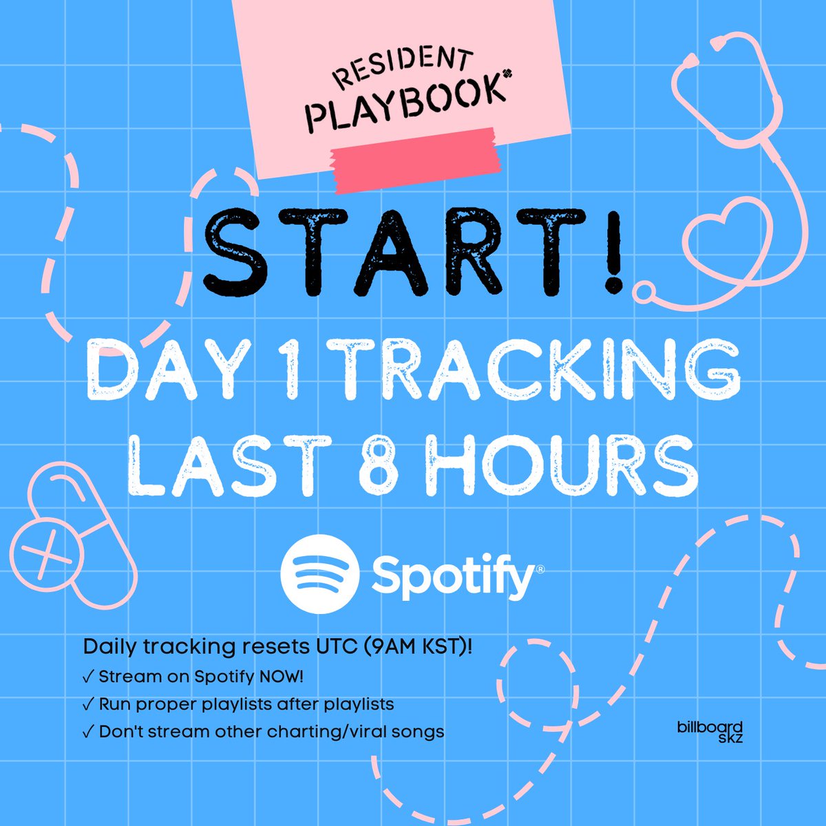 billboardskz's tweet photo. 🚨 Spotify LAST 8 HOURS

#START's Day 1 tracking is ending. Stream now to reach the goal!

💿 Listen now: https://t.co/1uBMz7trBY
✓ Stream properly; use @skzlist guide
✓ Use @skzlatamrecords playlists

@Stray_Kids #LeeKnow #Seungmin #I_N #ResidentPlaybook https://t.co/fcPuaEIIu8