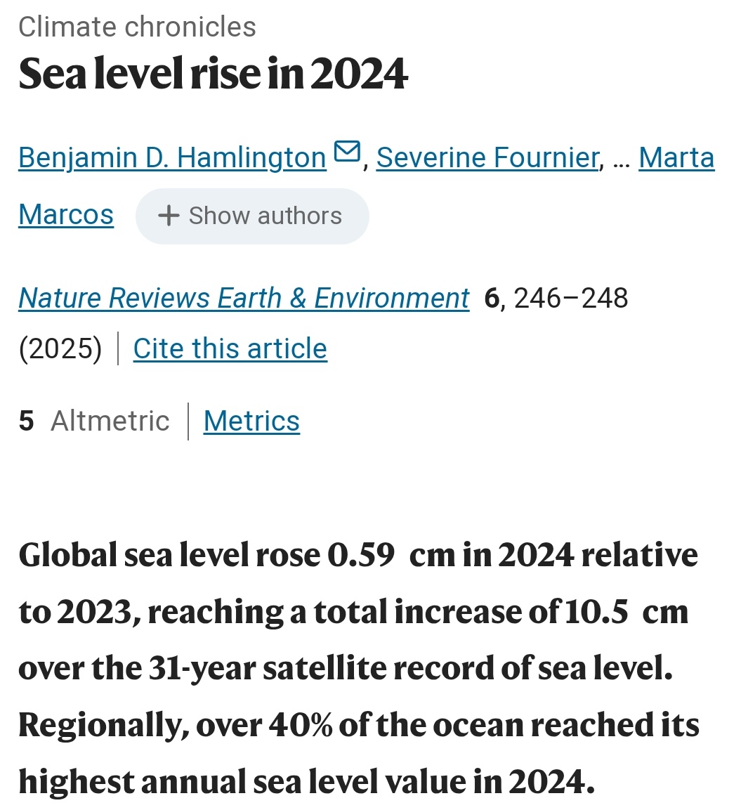 StreetTreck's tweet photo. 🖊️B Hamlington etal
#NatureReviews #Earth & #Environment
♻️#Sealevelrise in 2024. #Globalsealevel #rose 0.59 cm in 2024 #relative 2 2023, #reaching #totalincrease o 10.5 cm over 31-year #satelliterecord o #sealevel🛤️
#Elnino #IndianOcean #StreetTreck🛤️
https://t.co/3EnFO3RMpF https://t.co/3Z8rKbKAO1