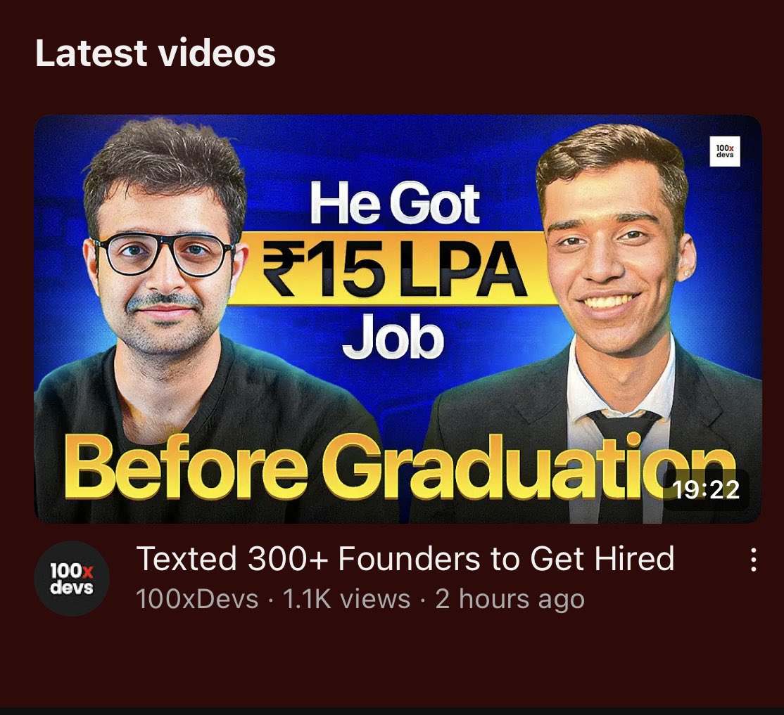 xcoder23's tweet image. Dreams really do come true, guys. I used to watch people on his podcast and just dream of being there.
@kirat_tw @100xDevs thanks for making this true.
youtu.be/YkZIeIpWCJk?si…