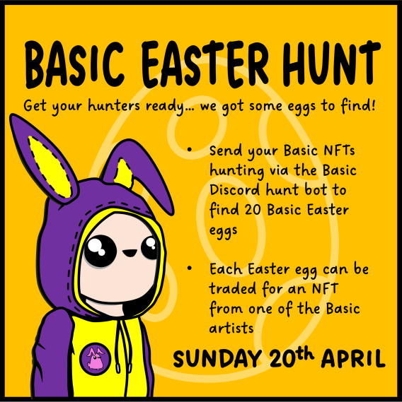 PurDoodles's tweet image. Save the date Algorand and friends
This was a lot of fun last year - lets do it again!
📅Sunday 20th April
📌Basic Discord
🔊Basic Easter egg hunt
Send Basic NFTs on the hunt trail
Find Basic 🥚 > Trade for Basic NFT