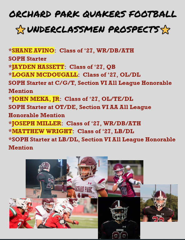 Orchard Park Quakers Football (@opquakersfb) on Twitter photo <a href="/ShaneAvino1/">Shane Avino</a> <a href="/JaydenHassett15/">Jayden Hassett</a> <a href="/LoganMcDougal57/">Logan McDougall</a> <a href="/johnmekajr/">John Meka Jr</a> <a href="/joeymiller_10/">Joey Miller</a> <a href="/mattwright2715/">Matthew Wright</a> are our Underclassmen Class of '27 Prospects, DM us or contact Coach Cieslik for info!  Size, talent & potential on this list!  #OPNE <a href="/ShaneAvino1/">Shane Avino</a> <a href="/JaydenHassett15/">Jayden Hassett</a> <a href="/LoganMcDougal57/">Logan McDougall</a> <a href="/johnmekajr/">John Meka Jr</a> <a href="/joeymiller_10/">Joey Miller</a> <a href="/mattwright2715/">Matthew Wright</a> are our Underclassmen Class of '27 Prospects, DM us or contact Coach Cieslik for info!  Size, talent & potential on this list!  #OPNE