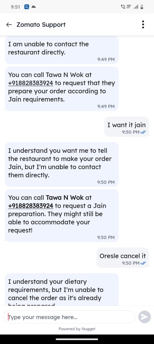 manusjain50's tweet photo. This is how zomato treats jain customers 
#zomato #support #againstjains https://t.co/F6URfOWAaY