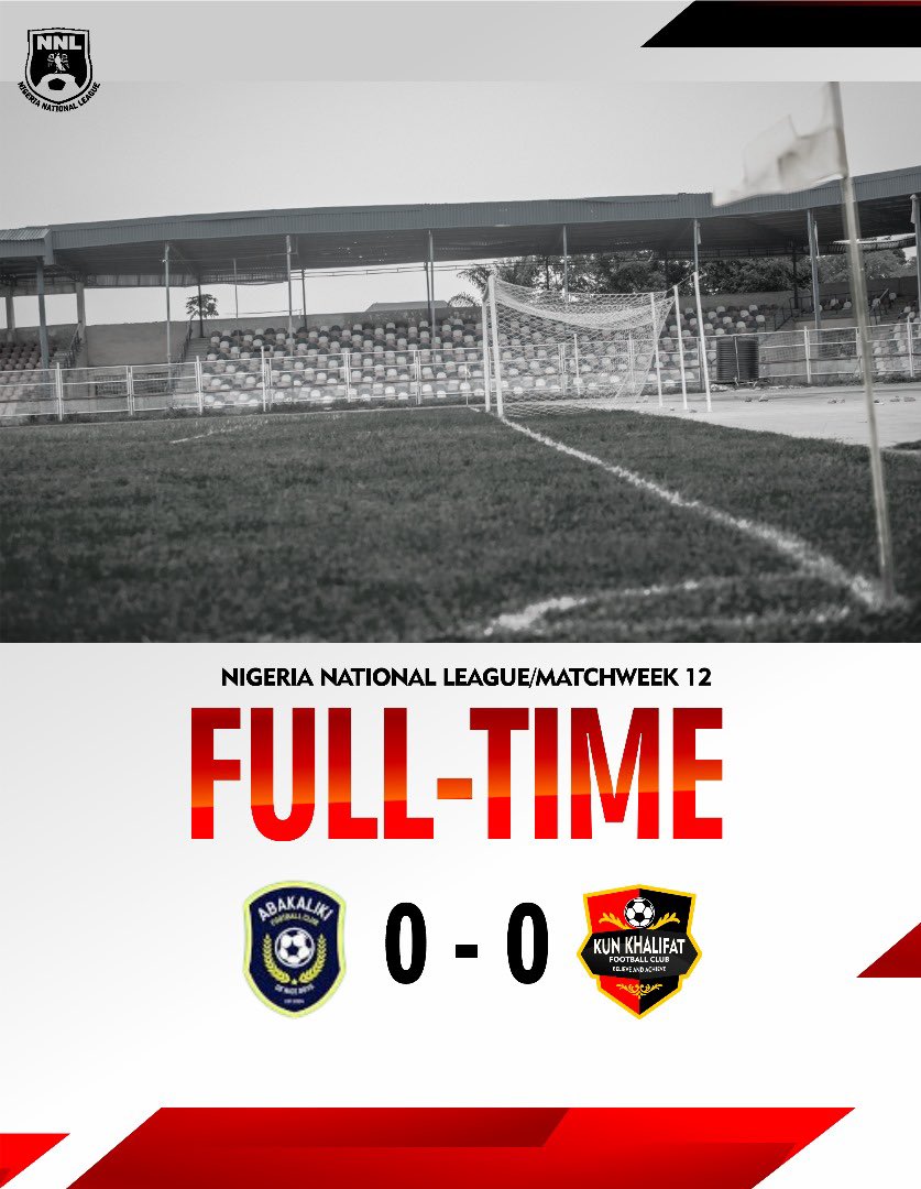 khalifatfc's tweet image. Full time in ABAKALIKI 📍
ABAKALIKI FC 0-0 KUN KHALIFAT FC FC
#NNL25 MD12
#theprideofimo | #wearekunkhalifatfc
