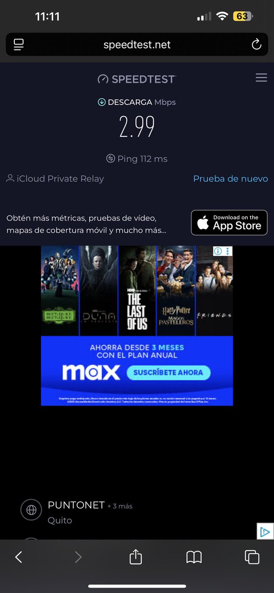 emprorep's tweet photo. @fcoealvarez @PuntonetEcuador Lo mismo me pasa 2.99 en la red normal y en la red 5G no pasa de 10 megas pésimo este internet la vdd @PuntonetEcuador y lo peor de todo es el servicio al cliente https://t.co/a088AWCon4
