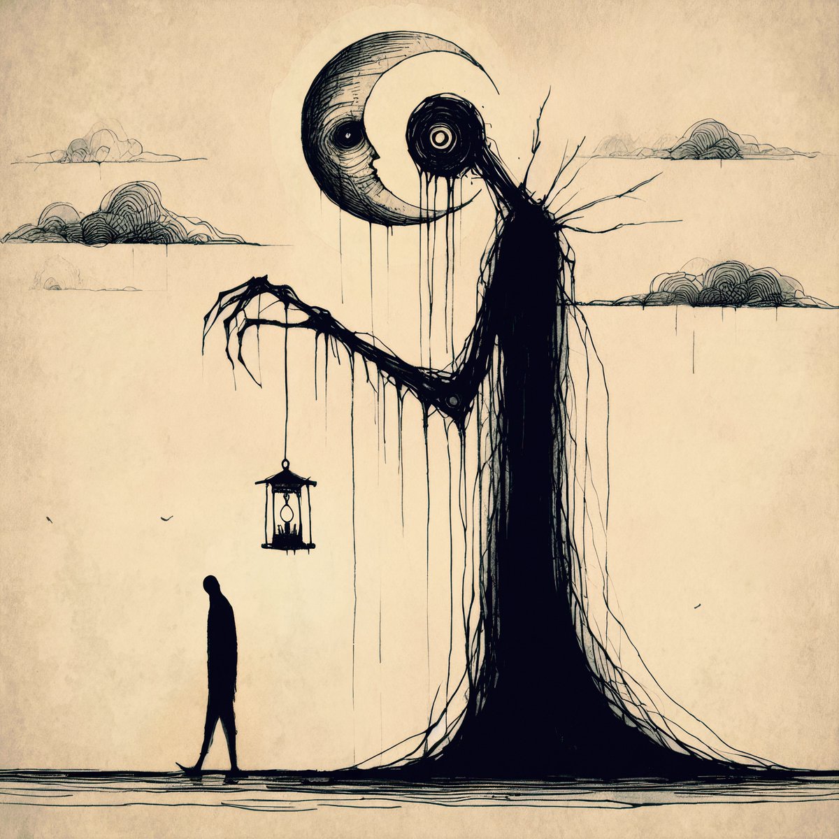 macabredabra's tweet photo. ☽
The moon weeps at night, dripping ink and memory, forming a crooked sentinel rooted in shadow, holding a lantern with your fate inside. Wanderers rarely look up, unaware they walk beneath their unfinished ending, which flickers unprotected behind a fragile glass.
#MacabreDabra https://t.co/9GgIddNsCY