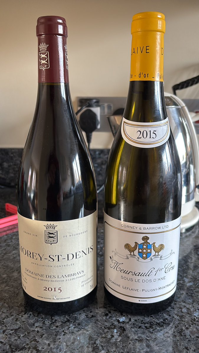 Manners15's tweet photo. A nice pair of wines for tonight’s dinner - chosen because the venue and food deserve them #leflaive #lambrays #finewine https://t.co/AVWjjoo89a