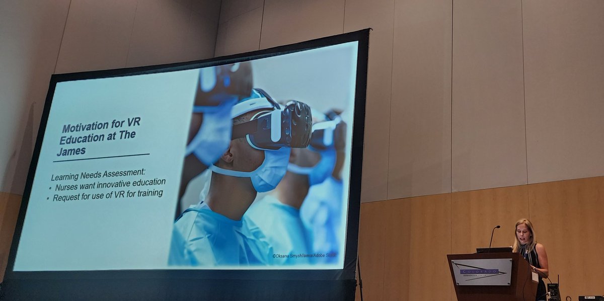 colleen1206's tweet photo. Renee Shalvoy, a James staff development coordinator, presented work on the development and use of VR as an innovative way to educate nurses in real life scenarios at #ONSCongress. @oncologynursing @OSUCCC_James @CCONS614 https://t.co/qteCr3pxUh