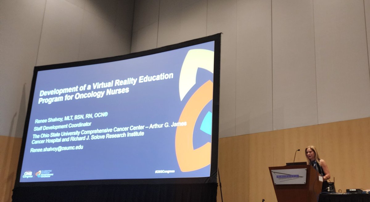 colleen1206's tweet photo. Renee Shalvoy, a James staff development coordinator, presented work on the development and use of VR as an innovative way to educate nurses in real life scenarios at #ONSCongress. @oncologynursing @OSUCCC_James @CCONS614 https://t.co/qteCr3pxUh