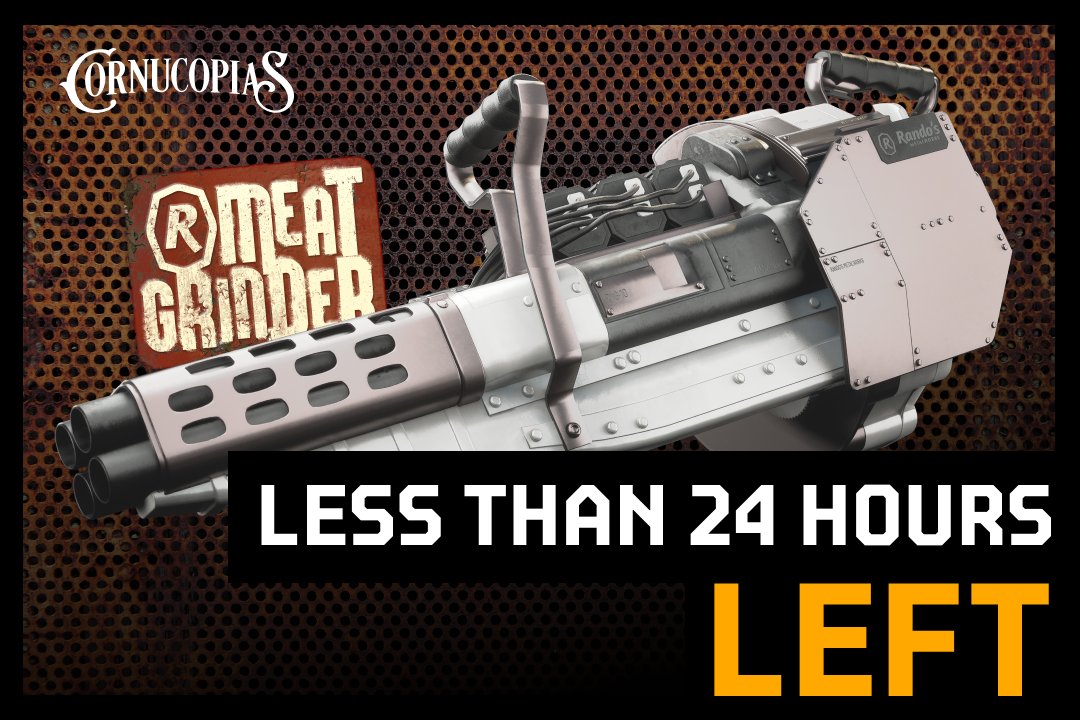 ⏳ Less than 24 hours left to get your hands on the Meat Grinder—Rando’s brutal 4-barrel beast built for max damage and zero subtlety. 💥 32 shells. Full pain mode. No survivors.
Get it Now: nft.cornucopias.io
#Cornucopias #SpringLoadedSale