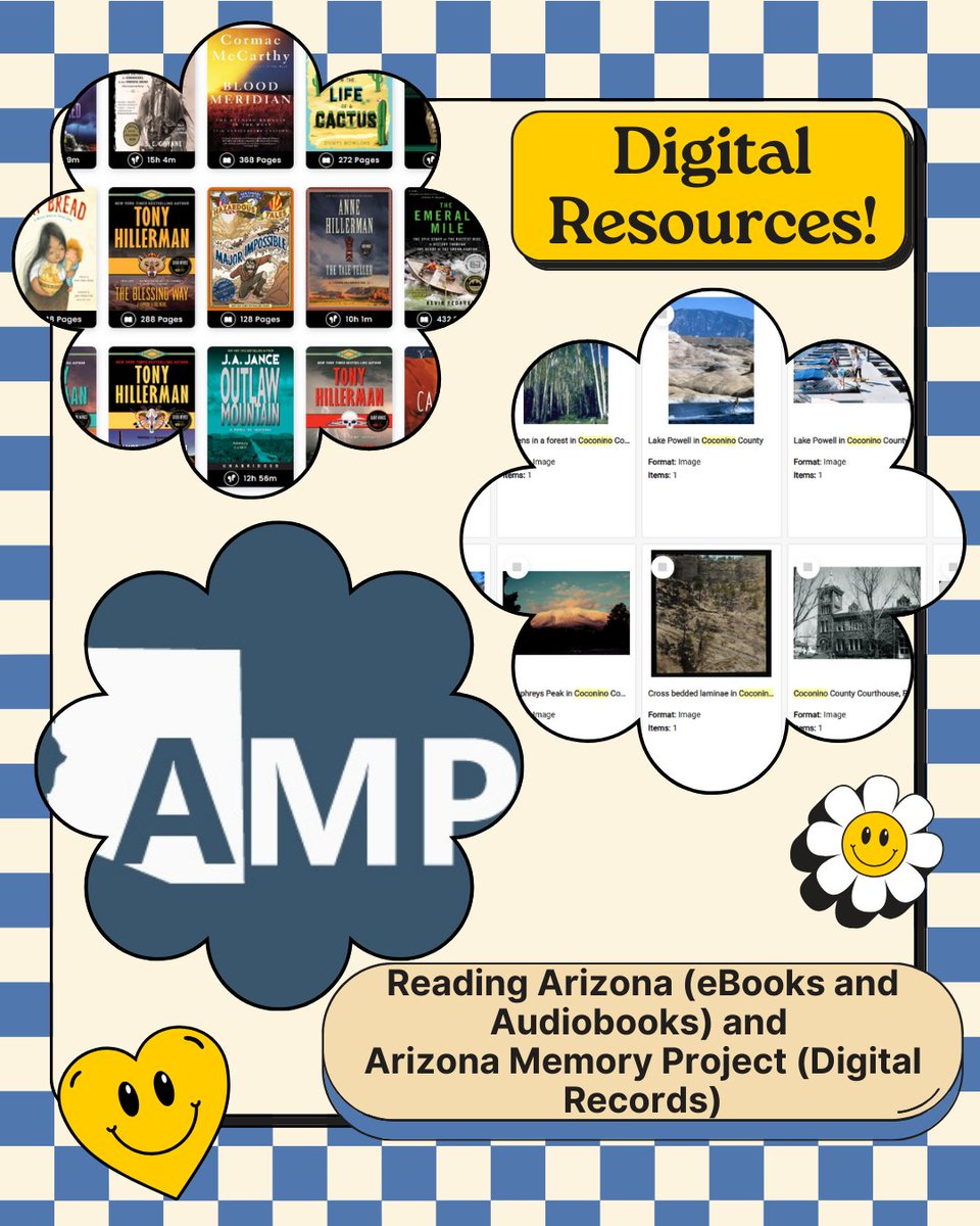 The end of #NationalLibraryWeek is here! While we will continue to share our resources and celebrate libraries, we did want to save the best resource for last 💛 Reading AZ and Arizona Memory Project!

Check them out below!
azlibrary.gov/reading-arizon…
azmemory.azlibrary.gov
