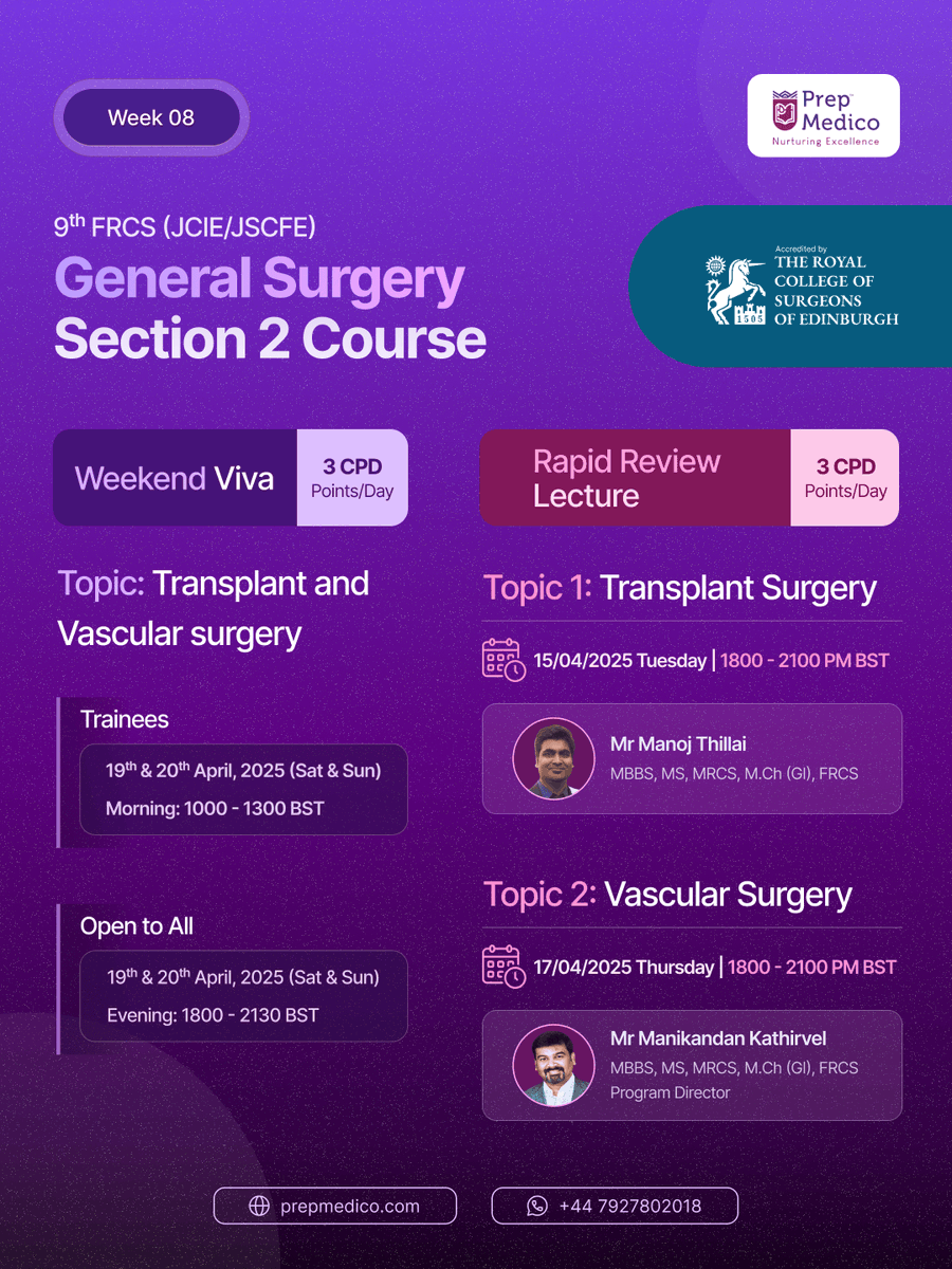 PrepMedico (@prepmedico) on Twitter photo Week 8
Rapid Review Lectures
linke.to/Z9cb
Weekend Viva
linke.to/7wsBg
<a href="/Mani_TxSurgeon/">Manikandan Kathirvel</a> <a href="/frcsviva_com/">Surgical Minds</a> <a href="/HFrcs/">Higher FRCS - Higher Vasc - Higher VIVA</a> <a href="/ASiTofficial/">ASiT</a> <a href="/TheMammaryFold1/">The Mammary Fold</a> <a href="/T4UGIS/">TUGSS</a> <a href="/ACPGBI/">@ACPGBI</a> <a href="/asgbi/">ASGBI</a> <a href="/herricksociety/">The Herrick Society</a> <a href="/Dukes_Club/">The Dukes' Club</a> <a href="/roux_group/">The Roux Group</a> <a href="/GrabTheFRCS/">Grab The FRCS-Grab Medical Innovations</a> <a href="/AnkurThaparEsse/">Ankur Thapar</a> <a href="/ShankaBenarag/">Shanka Benaragama</a> Week 8
Rapid Review Lectures
linke.to/Z9cb
Weekend Viva
linke.to/7wsBg
<a href="/Mani_TxSurgeon/">Manikandan Kathirvel</a> <a href="/frcsviva_com/">Surgical Minds</a> <a href="/HFrcs/">Higher FRCS - Higher Vasc - Higher VIVA</a> <a href="/ASiTofficial/">ASiT</a> <a href="/TheMammaryFold1/">The Mammary Fold</a> <a href="/T4UGIS/">TUGSS</a> <a href="/ACPGBI/">@ACPGBI</a> <a href="/asgbi/">ASGBI</a> <a href="/herricksociety/">The Herrick Society</a> <a href="/Dukes_Club/">The Dukes' Club</a> <a href="/roux_group/">The Roux Group</a> <a href="/GrabTheFRCS/">Grab The FRCS-Grab Medical Innovations</a> <a href="/AnkurThaparEsse/">Ankur Thapar</a> <a href="/ShankaBenarag/">Shanka Benaragama</a>
