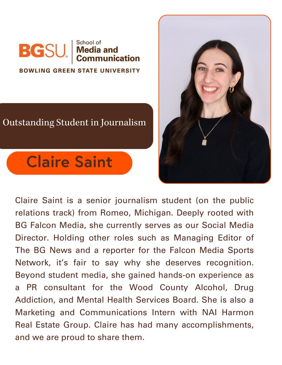 Congratulations to our recipient of the #BGSU School of Media and Communication Outstanding Student in Journalism