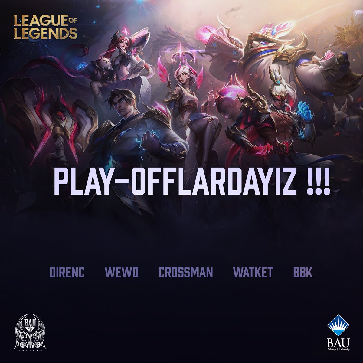 PLAYOFFLARDAYIZ🔥🔥🔥
League of Legends takımımız, Üniversite Ligi’nde Seri’nin ikinci maçını da kazanarak Play-Off aşamasını garantiliyor.
Ortaya koydukları oyun için ITU Rangers’ı tebrik ederiz.

#BAUonFIRE #ÜniversiteLigi #LoL #bambaubam