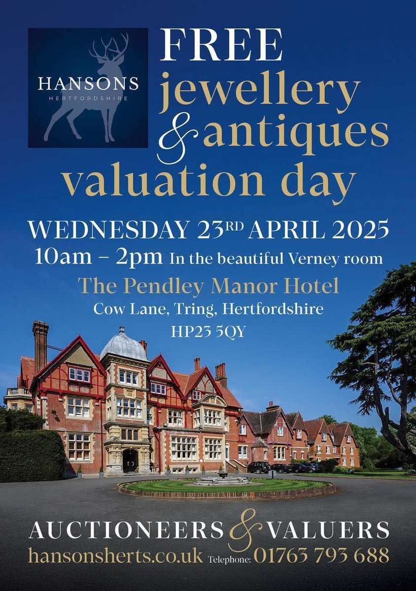 Sell at auction Your Jewellery, Watches, Collectables and Antiques. Visit our free auction valuation day on Wednesday 23rd April from 10am to 2pm at the Pendley manor hotel!