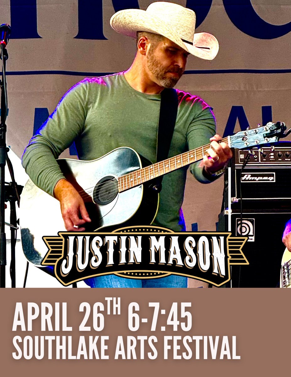 TheJustinMason's tweet photo. Hey Southlake — we’re ready for you… are you?!
You can catch Justin Mason & his band live at the Southlake Arts Festival! Come out, enjoy the sunshine, soak in the art, and listen to some good ol’ country music.
#JustinMasonMusic #JustinMason #RealCountryMusic #TrueCountryMusic https://t.co/ti8wcchQLX