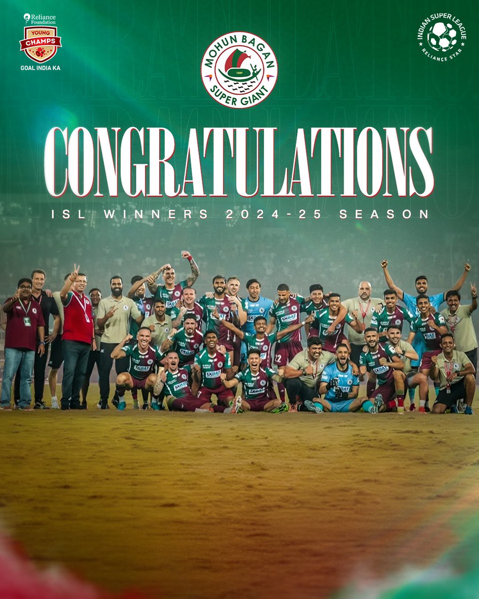 RFYoungChamps's tweet image. Congratulations to Mohun Bagan Super Giant! 🏆⚓️ The Mariners have sailed to glory once again — painting the league green and maroon! 💚❤️

| #RFYC | #WeCare | #YouthFootball | #IndianFootball | #ISL | #MBSG |