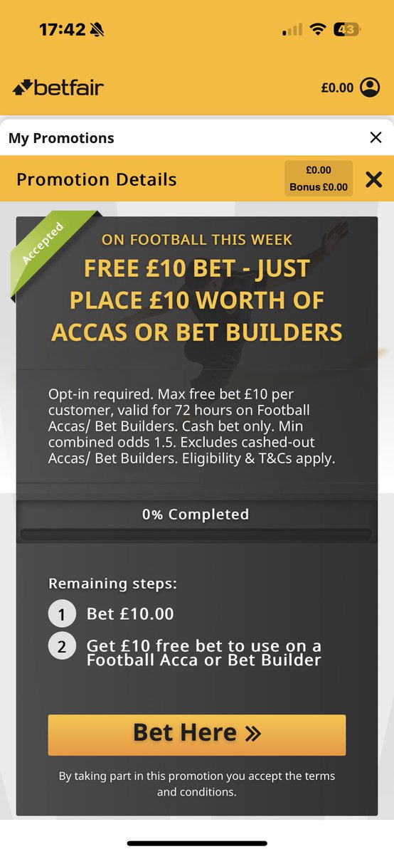 mrtnmann's tweet photo. @BetfairCS placed a £10 acca after opting in to this promotion and didn’t get my free £10 bet. Can you check please? Username Mrtnmann https://t.co/fPixJwK6X9