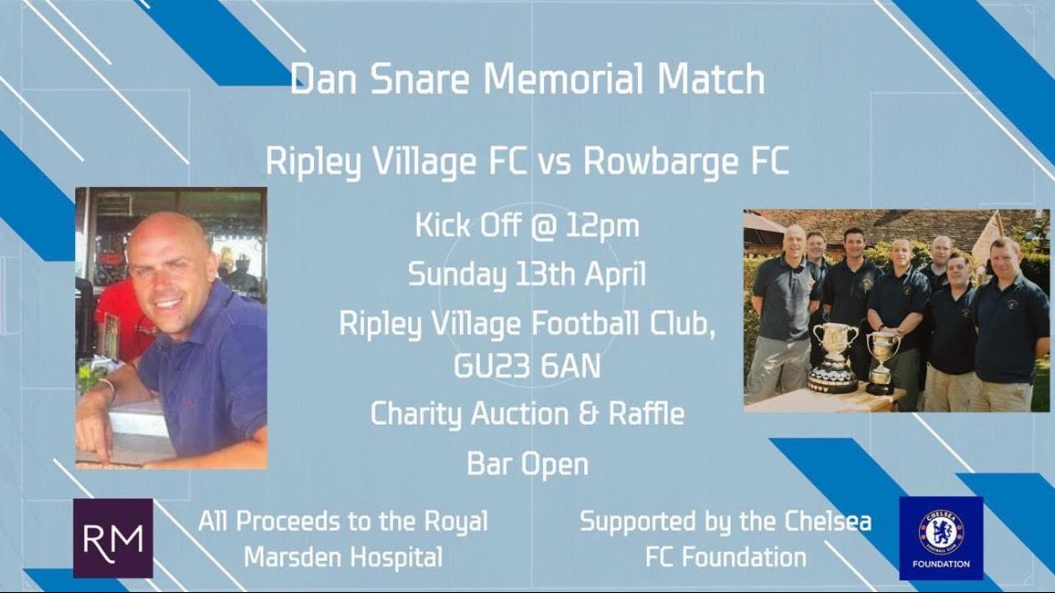RipleyVillageFC's tweet image. Sunday 13th April (Tomorrow) -get down to Ripley Village FC to support a very important day! 

⚽️ Memorial match with familiar faces-12pm KO
🍻 Bar open
🎟️ Charity Auction 
🎫 Charity Raffle
❤️ Raising funds for The Royal Marsden Hospital 

@royalmarsdenNHS @royalmarsden 

#RVFC