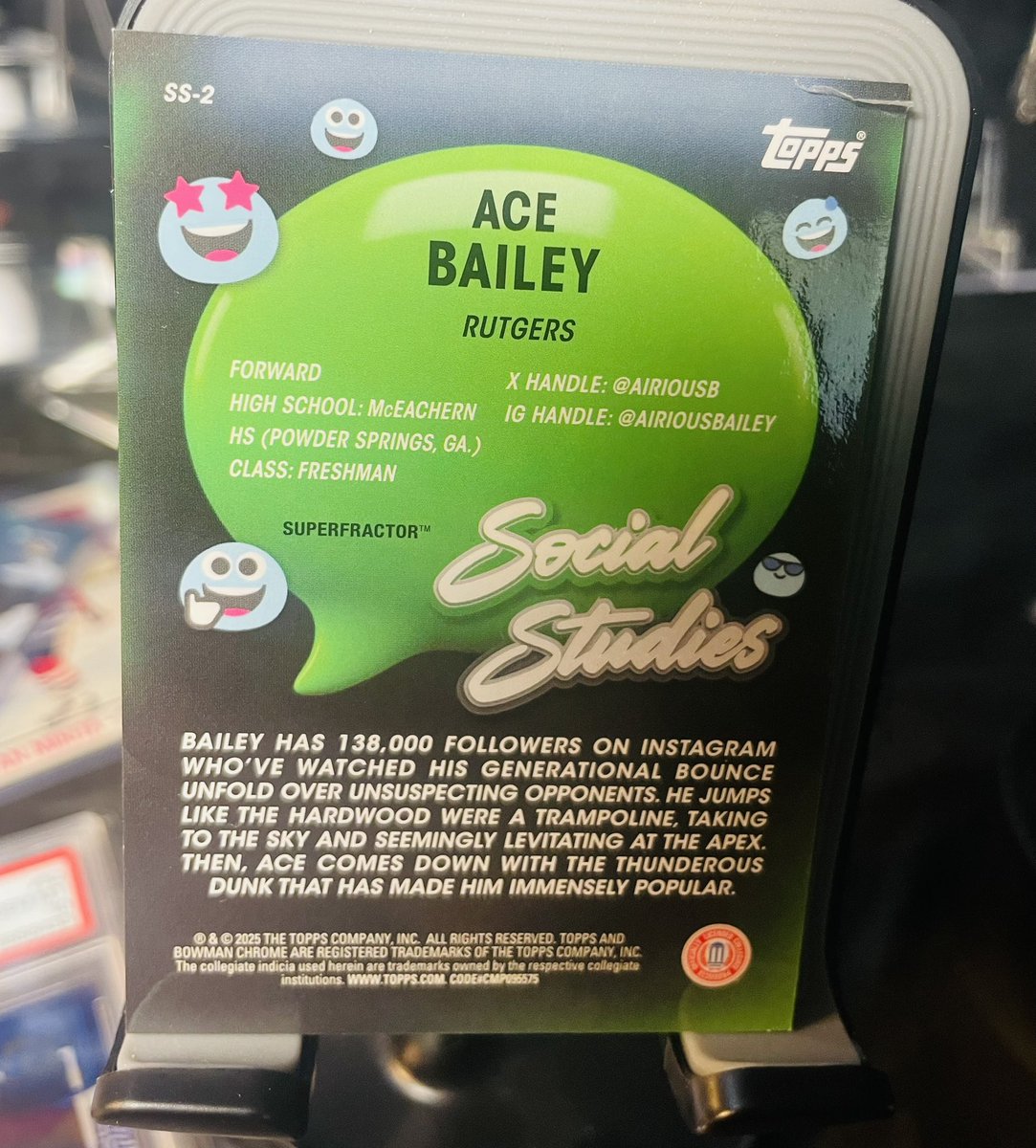NathanHeady1's tweet photo. @CardPurchaser @Topps So I Hit a Superfractor 1/1 of one of the top chases in Bowman U and this is what the back looks like?! This is not acceptable! How do we fix this? https://t.co/0EHabRwZ2U