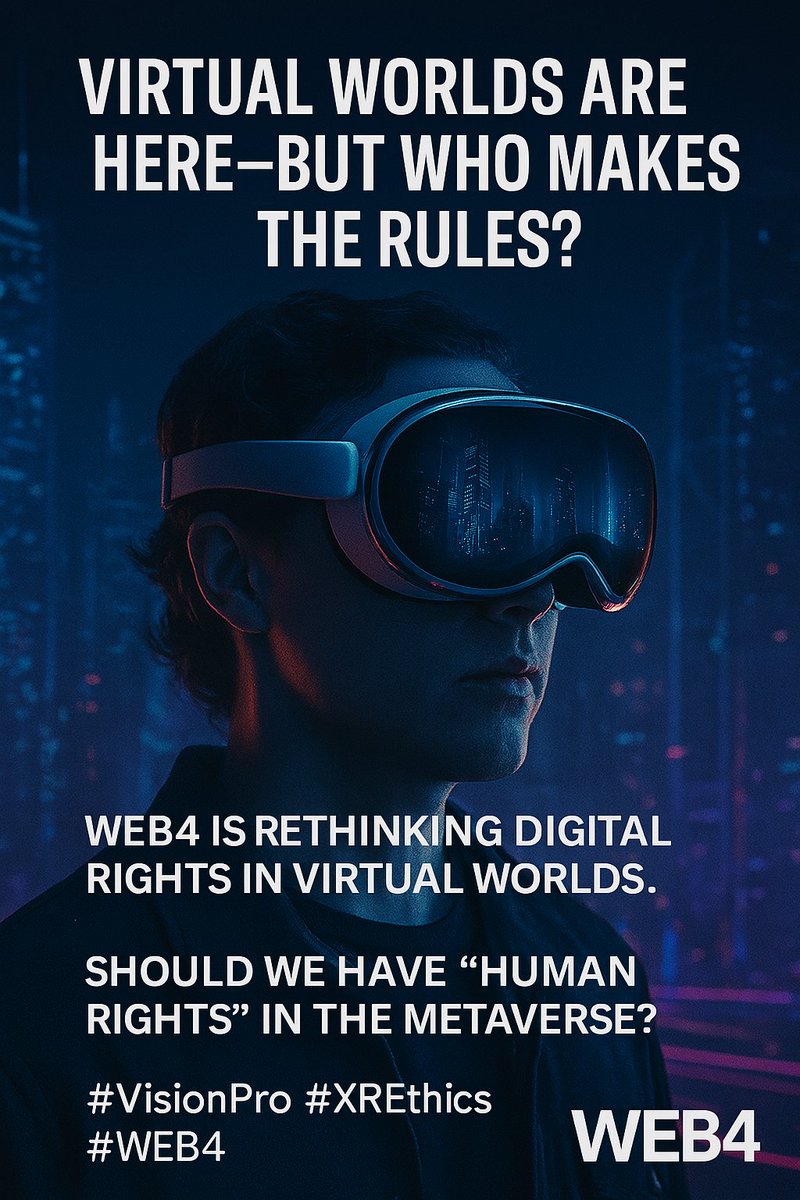 web4Europe's tweet photo. 🎮 Virtual Worlds Are Here—But Who Makes the Rules?
With Apple Vision Pro making XR feel real, it's time to ask: who governs immersive spaces?
WEB4 is rethinking digital rights in virtual worlds.
Should we have "human rights" in the metaverse? 🕶️
#VisionPro #XREthics #WEB4 https://t.co/LQB1pm6Idl