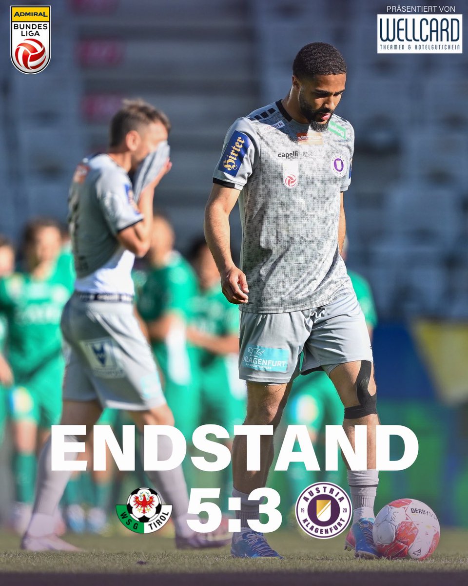 austria_sk's tweet photo. Nichts zu holen in Tirol.

🏁 @WSGTIROL 5-3 @austria_sk
⚽️ 22‘ Müller, 26‘, 58’ Skrbo, 48‘ Diarra, 70‘ Naschberger; 55‘, 93’ Wernitznig, 89‘ Binder

Zum Spielbericht 👉 https://t.co/qZXv0CjPNO

#WSGSKA https://t.co/P9agxOEo0O