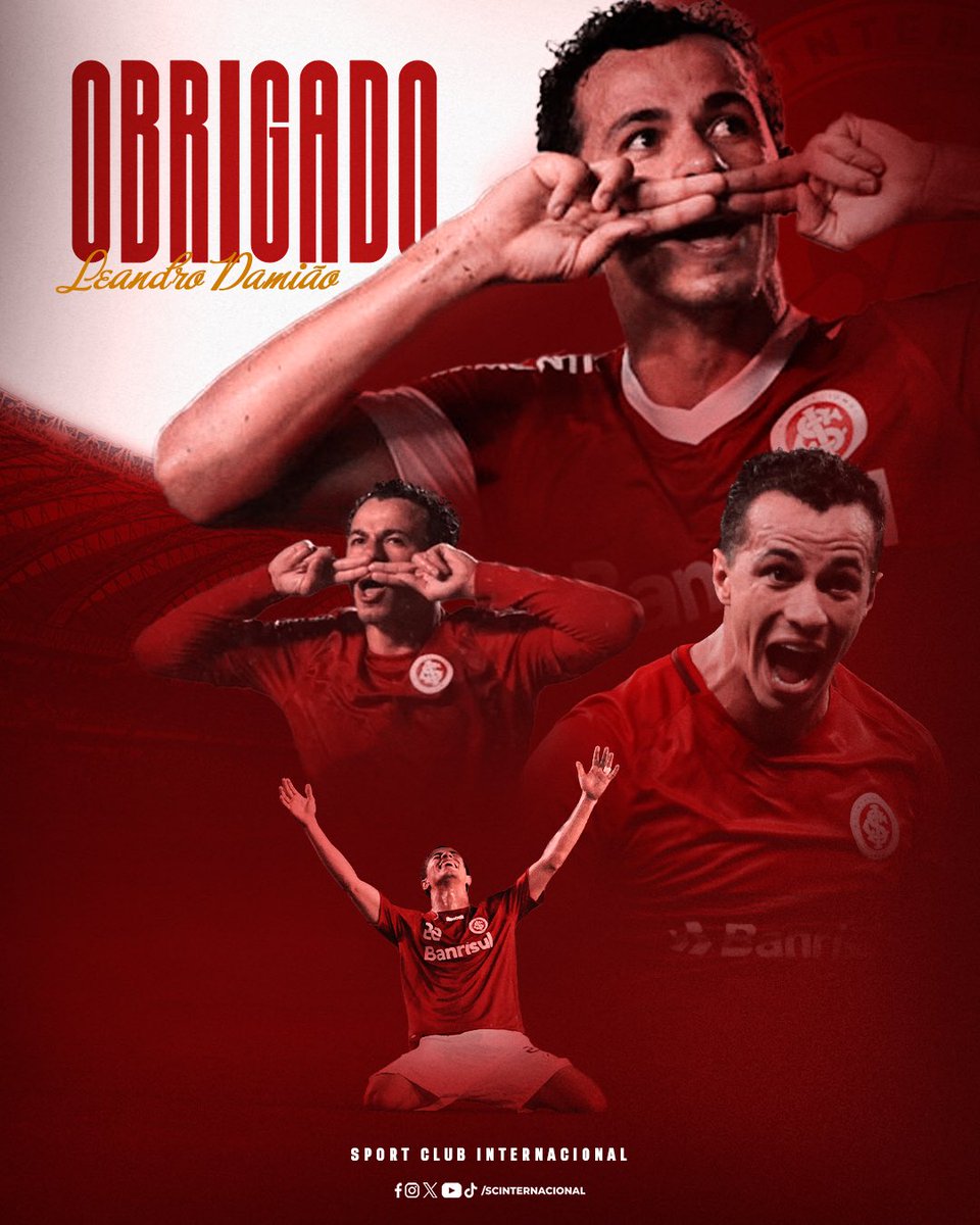 🏆 Libertadores 2010
🏆 Recopa 2011
🏆 Gauchões de 2011, 2012 e 2013
⚽️ 108 gols pelo Inter!

Leandro Damião, o 𝟏𝟎º maior artilheiro do Clube do Povo, anunciou sua aposentadoria dos gramados na última sexta-feira. Obrigado por cada bigode comemorando gol, festa depois de título