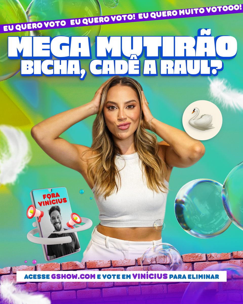 renatasaldanhap's tweet photo. 🦢MEGA MUTIRÃO 'BICHA, CADÊ A RAUL?' INICIADO🦢

📥 A cada 10 votos, deposite um EMOJI aqui.
⏰ ENCERRA ÀS 17:00H!
🚨 O voto é pra SAIR, portanto votem no VINÍCIUS!

🎯 META: 50.000 RESPOSTAS.

📲 LINK: https://t.co/dbN6NRlQM4

#FicaRenata #BBB25 https://t.co/zSonMTJEn7