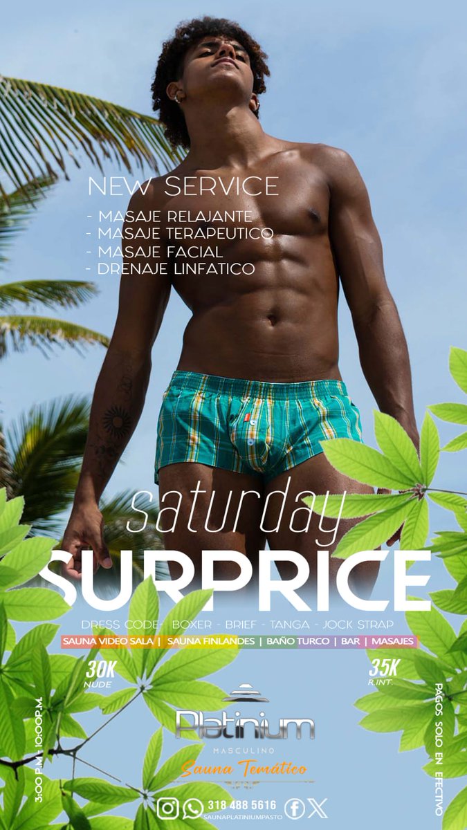 ☆HOY SABADO☆
🍆SORPRESA 🍑
❕Si eres cliente frecuente, reclama premio sorpresa‼️

🩲Dress code: Ropa interior o pura piel

📌Calle 18 N° 6A - 10 Venecia - Pasto
🚪Empuja la puerta y sigue.
#saunagaypasto 
#sauna #saunamania 
#gaypasto 
#masajesparahombres 
#
