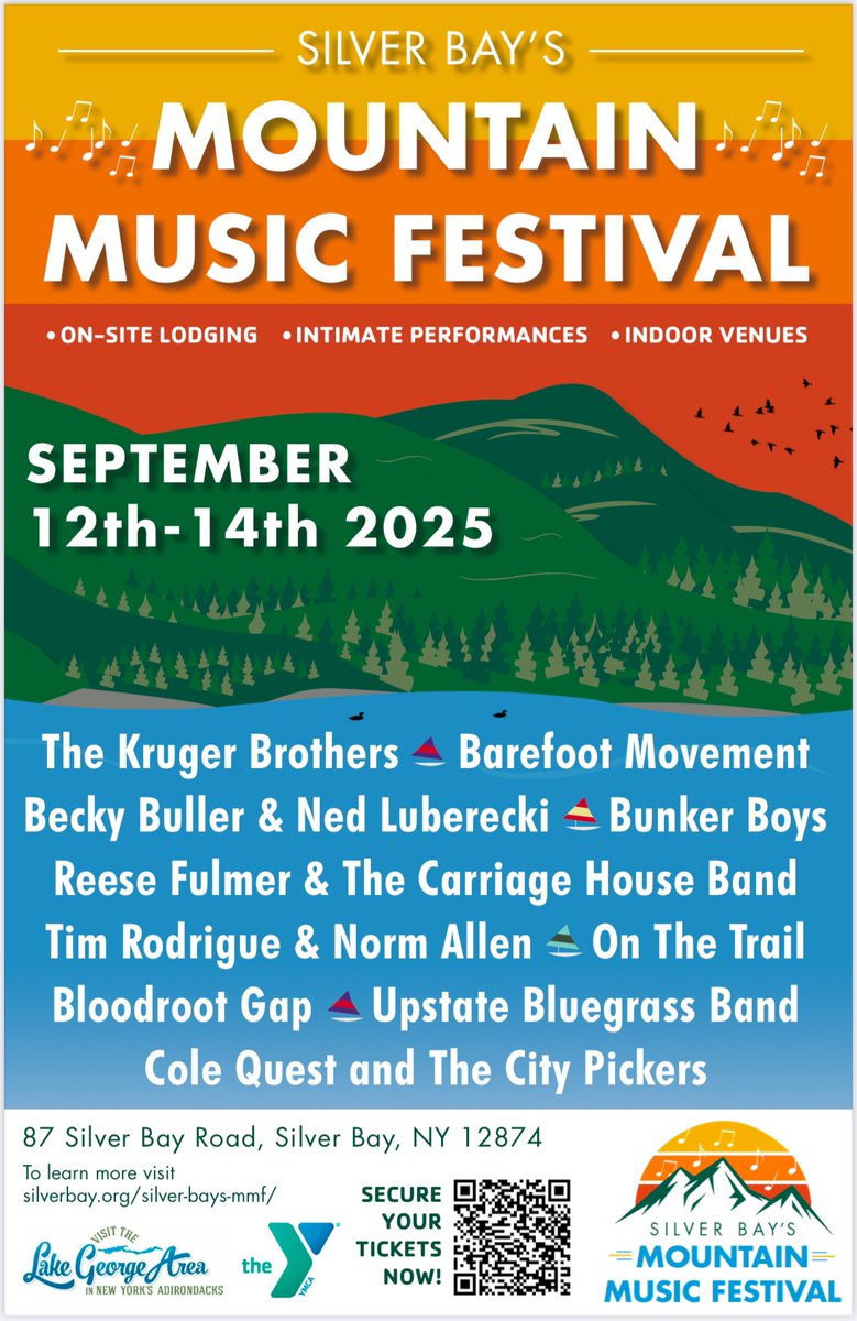 We had no idea there would be so many cool folks and friends playing this festival till we saw the poster! Looking forward to catching <a href="/KrugerBrothers/">Kruger Brothers</a> <a href="/FiddlerBeckyB/">Becky Buller</a> <a href="/NedLuberecki/">Ned Luberecki</a> and more at <a href="/SilverBayYMCA/">Silver Bay YMCA</a>’s Mountain Music Festival! See you in September in Silver Bay, NY!