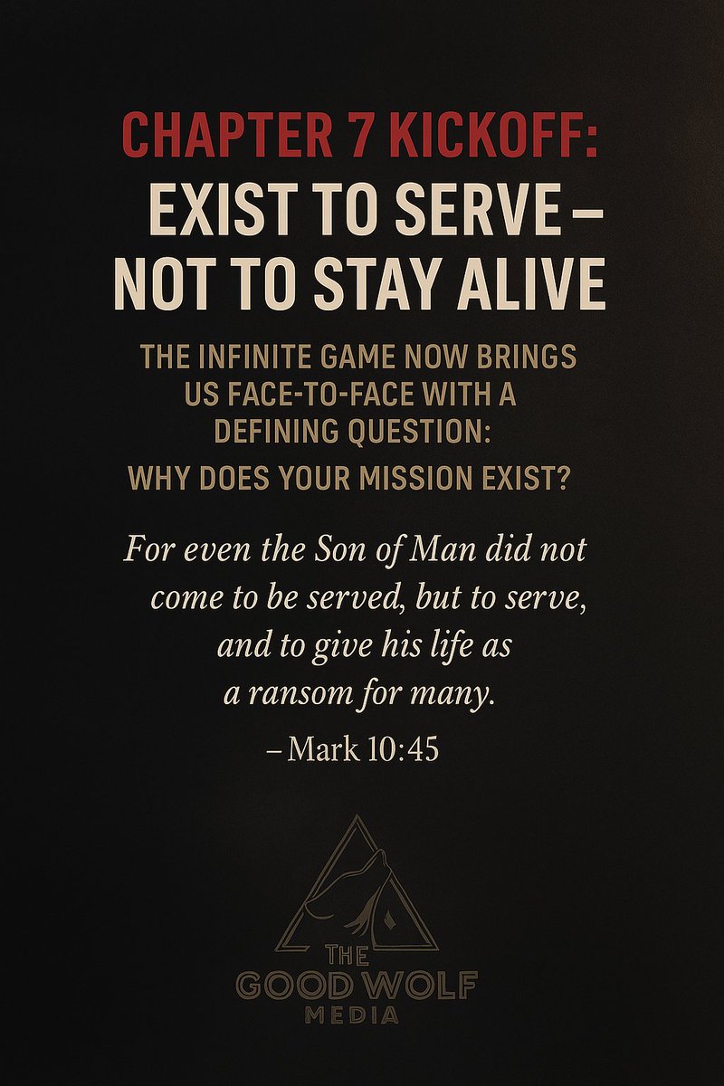 _Nick_Who's tweet photo. 🚨 Chapter 7 Kickoff: Exist to Serve – Not to Stay Alive 🚨

The Infinite Game now brings us face-to-face with a defining question:
Why does your mission exist?

Is it just to survive?
Or is it to serve something bigger than yourself?

In Chapter 7, Simon Sinek makes it clear—organizations, leaders, and even believers lose their way when the goal becomes survival over purpose.
That message hits hard, especially in our faith:
Jesus didn’t come to survive—He came to serve.
He didn’t play it safe—He gave everything.

💭 Are you just trying to keep your life “safe”?
💭 Or are you risking comfort to live for something greater?
💭 What would it look like to serve even when it costs you?

📖 Scripture for Today:
"For even the Son of Man did not come to be served, but to serve, and to give his life as a ransom for many." – Mark 10:45

Real leadership—real faith—is about giving, not guarding.
Serving, not surviving.

💬 Let’s Reflect:

What’s one area in your life where you’re playing defense instead of stepping out in service?

How can we shift from preserving comfort to fulfilling calling?

Who is someone you admire for their heart to serve, even when it’s hard?

👇 Share your thoughts. Let’s challenge each other to live bolder.

🎙️ Your service story can impact someone deeply. Want to share how you surrendered safety for purpose? Be a guest on Faith Between Brothers!
📌 https://t.co/g5HQmHtxMb

🙏 A Prayer for Today:
Lord,
Strip away my desire for self-preservation. Fill me with a heart to serve, even when it’s uncomfortable. Let me lead, love, and live not for survival—but for Your glory.
In Jesus’ name, Amen.

This isn’t a game of survival.
It’s a life of surrender. Let’s live like it.

#LiveToServe #FaithInAction #EternalPurpose #DisciplesOfChrist #FaithBetweenBrothers #TheInfiniteGame #WhatsYourStory #JesusFirst