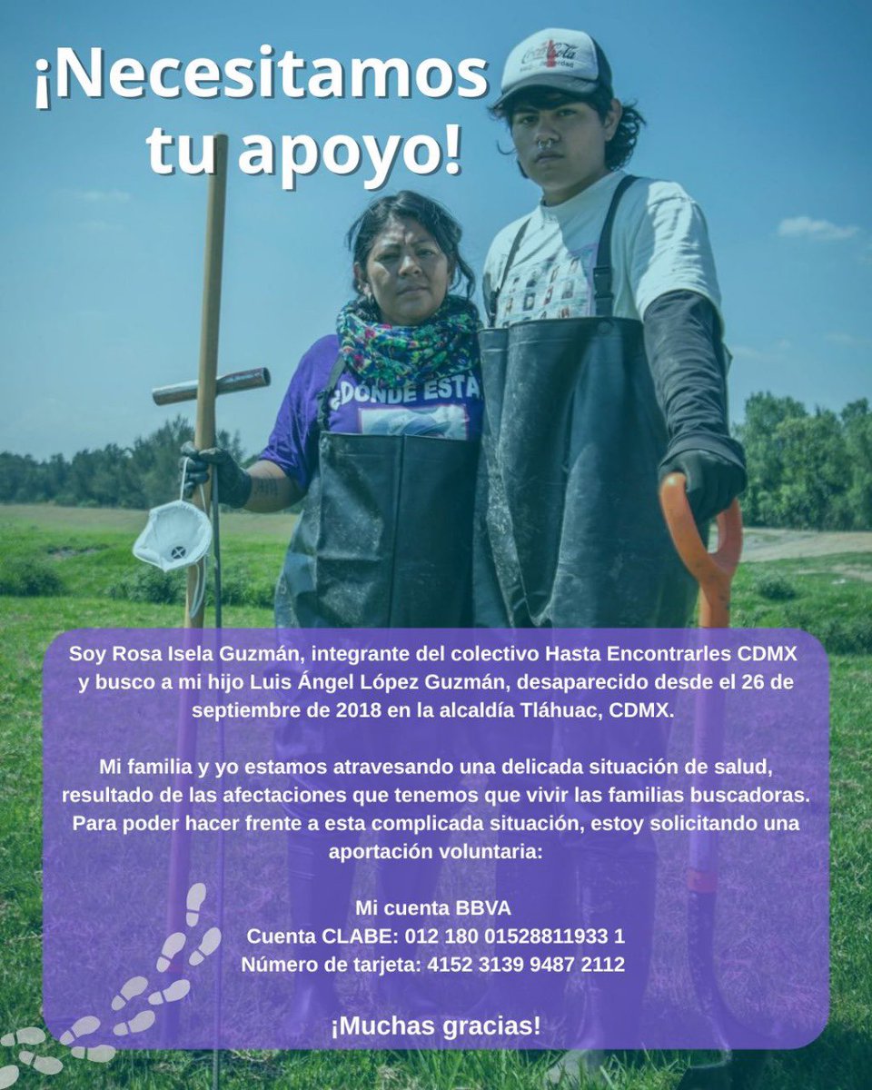 ColectivoHECDMX's tweet photo. Desde el Colectivo Hasta Encontrarles CDMX, pedimos ayuda para apoyar a nuestra compañera Rosa, debido a que está atravesando una situación de salud y familiar delicada.

Ante la negligencia del Estado, tenemos que generar y costear soluciones ante la adversidad. https://t.co/F0KUJ9HJxe